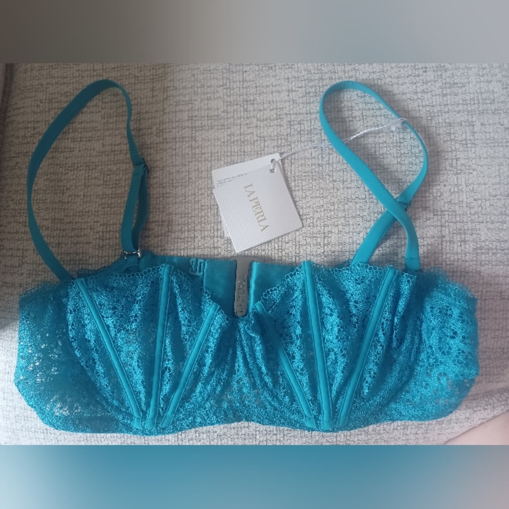 $485 La Perla Black Label EDENIC Turchesa Blue Carioca Balconette Bra 38B - Picture 4 of 5